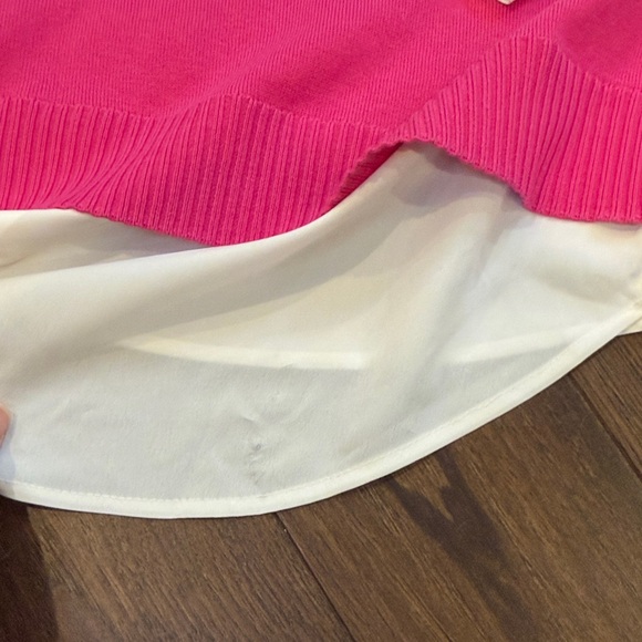 Issac Mizrahi Women's Layered Pink V-Neck Sweater with White Collar Small - Picture 9 of 9